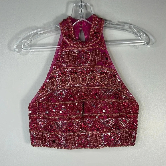 Sherri Hill Two-Piece Ruby Beaded Bodice & Organza Skirt - Size 0 - EUC - Picture 2 of 16